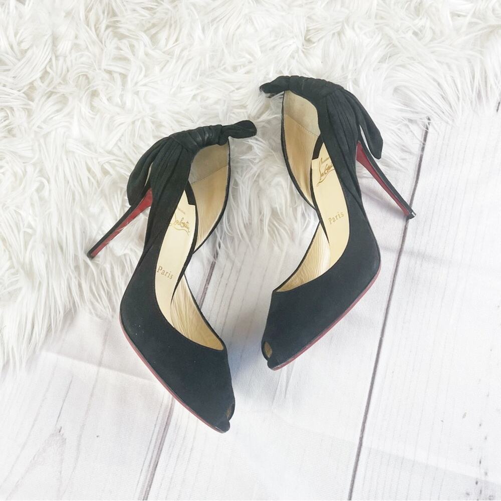 Christian‎ Louboutin Barbara 100mm Women's Black Suede Peep Toe Heels Size 39 - Picture 3 of 8